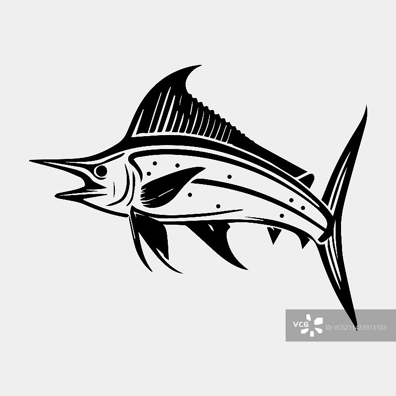 黑马林鱼捕鱼标志孤立图片素材