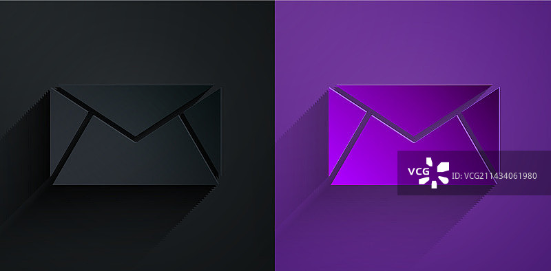 剪纸邮件和电子邮件图标隔离在黑色图片素材