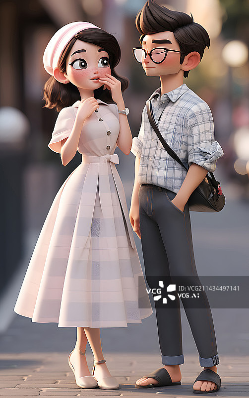 【AI数字艺术】一对情侣3D卡通人物图片素材