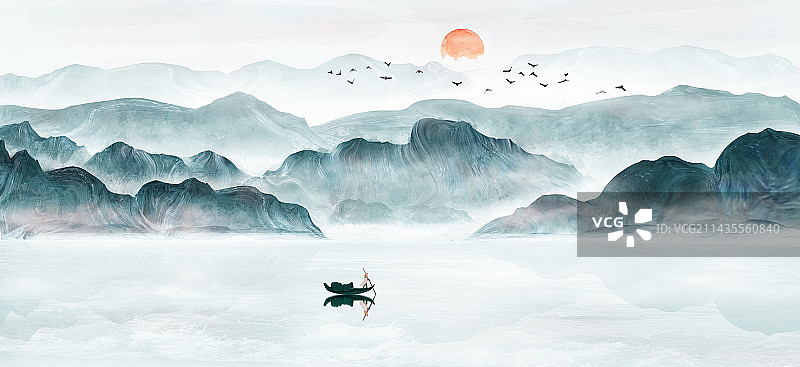 中国风水墨意境山水画图片素材
