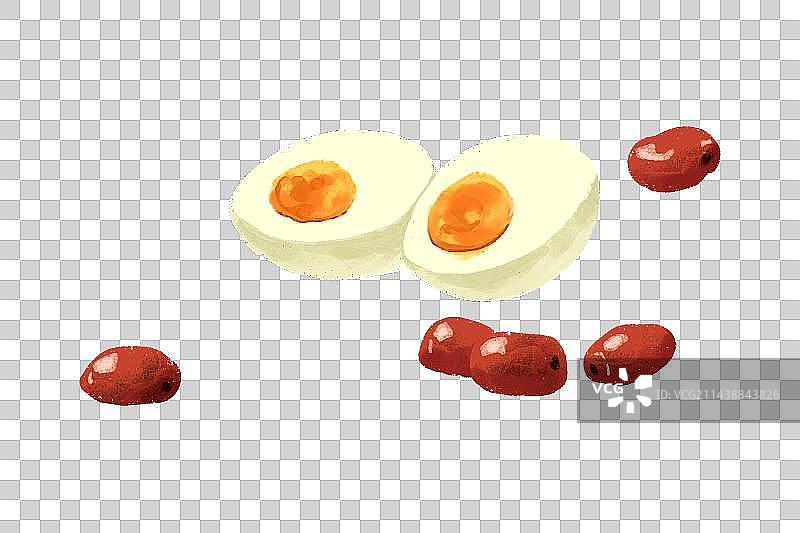 切开的咸蛋与红色的枣子图片素材