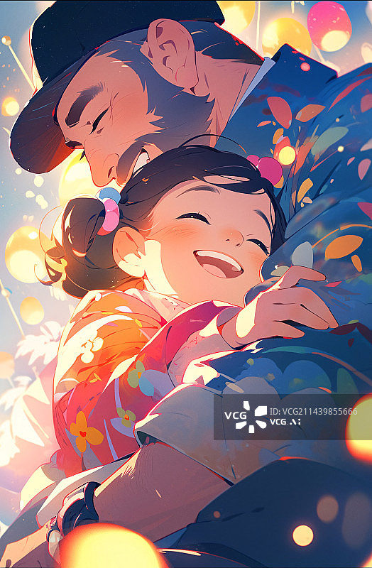 【AI数字艺术】父亲抱着孩子温馨快乐的场景插画图片素材