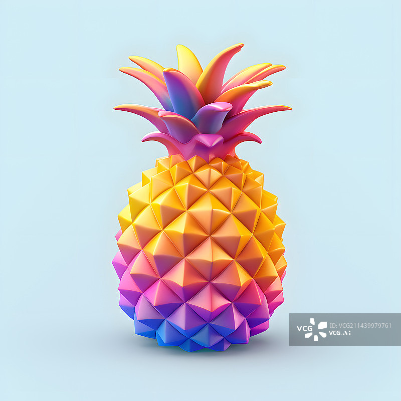 【AI数字艺术】纯色背景的成熟菠萝，3d渲染图片素材