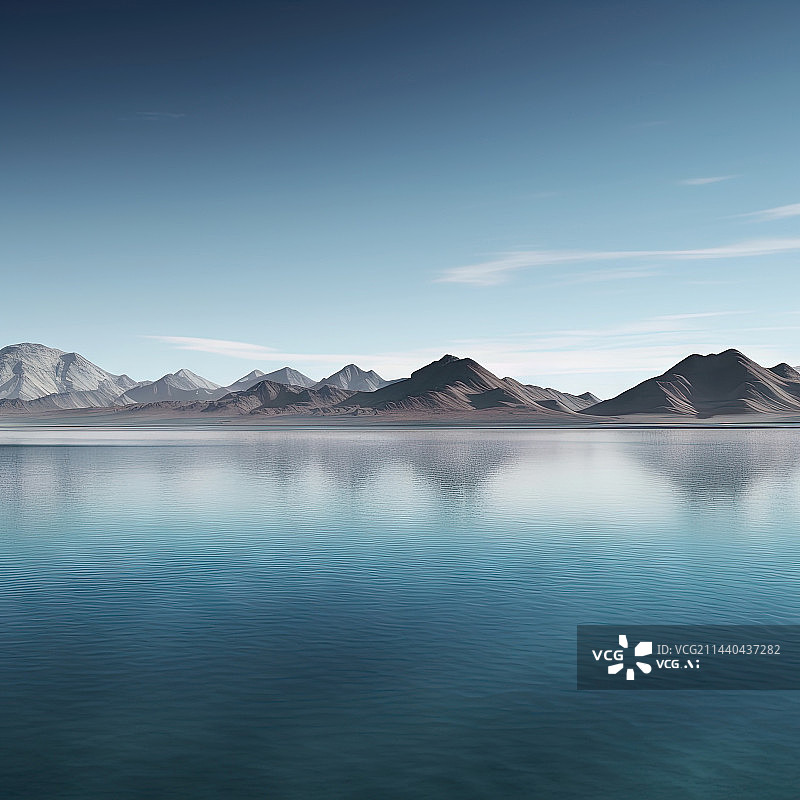 【AI数字艺术】宁静的远山和湖面图片素材