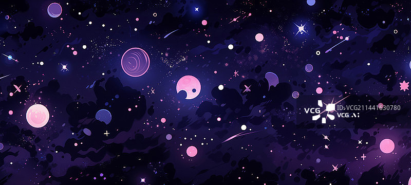 【AI数字艺术】卡通蓝色夜晚星空月亮太空背景图图片素材