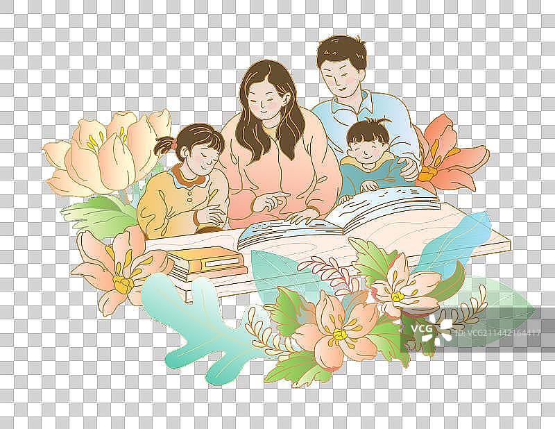 家庭教育读书插画图案图片素材