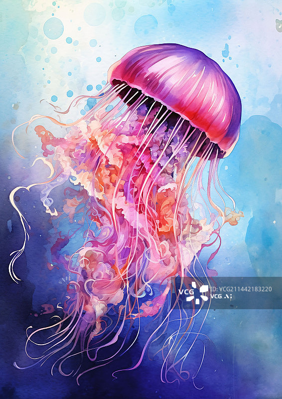 【AI数字艺术】水母的水彩画图片素材