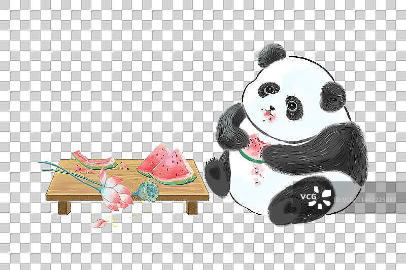 吃西瓜的可爱大熊猫图片素材