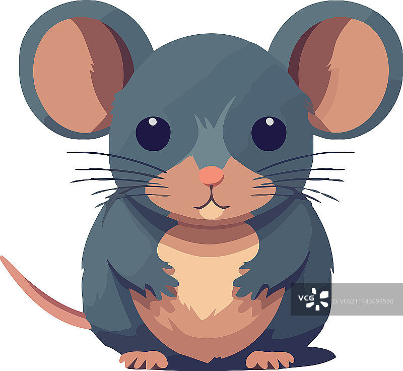 可爱的卡通老鼠坐在毛茸茸的尾巴图片素材