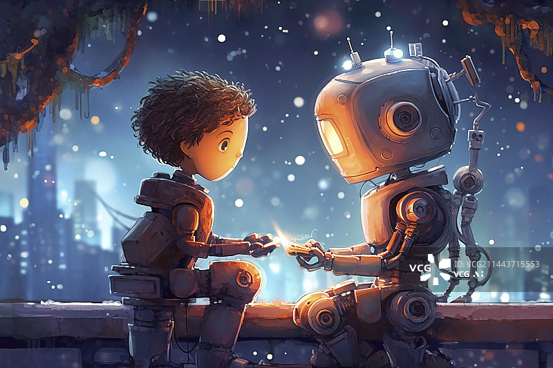 【AI数字艺术】机器人和人类的友谊图片素材