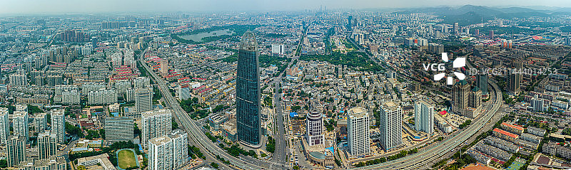 中国山东济南绿地中心与顺河高架航拍图片素材