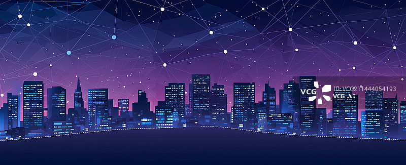 【AI数字艺术】城市剪影科技互联网概念的夜景图片素材