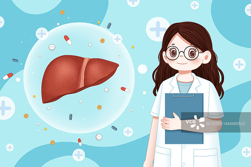 医生和肝脏健康医疗插画图片素材