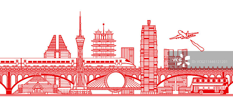 剪纸河南郑州城市地标建筑插画图片素材