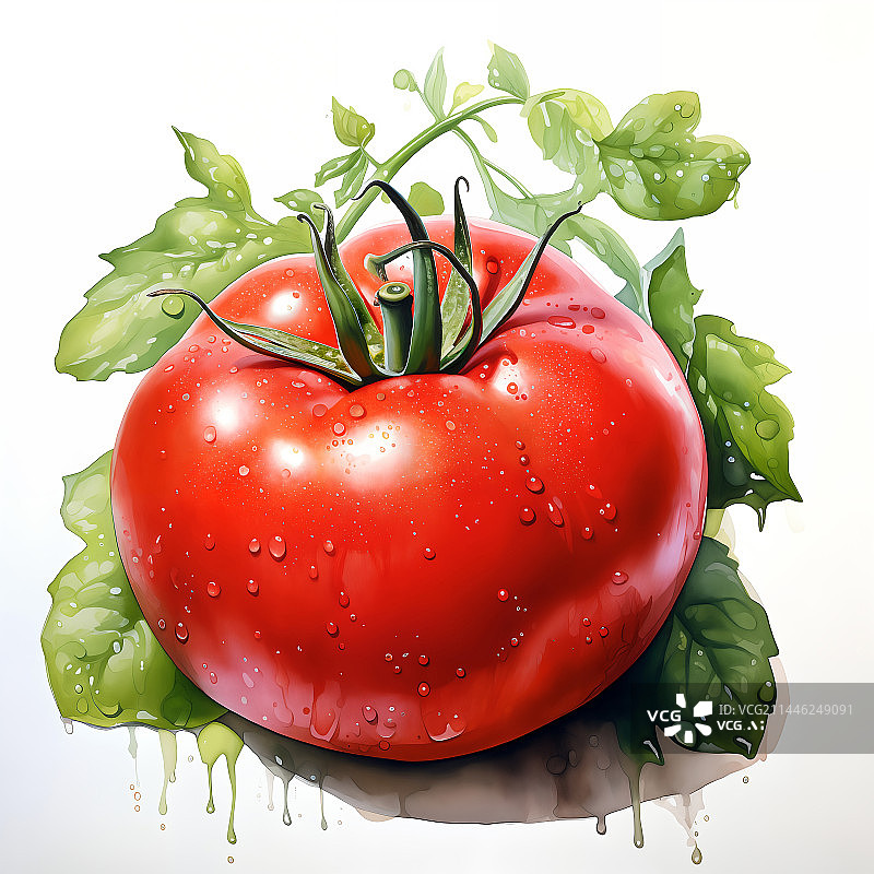 【AI数字艺术】西红柿番茄农作物有机健康蔬菜食物写实彩铅插画图片素材