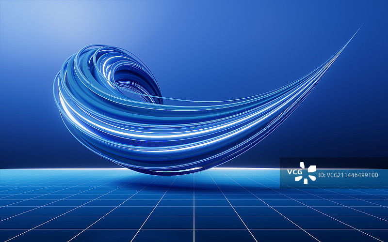蓝色流动曲线背景3D渲染图片素材