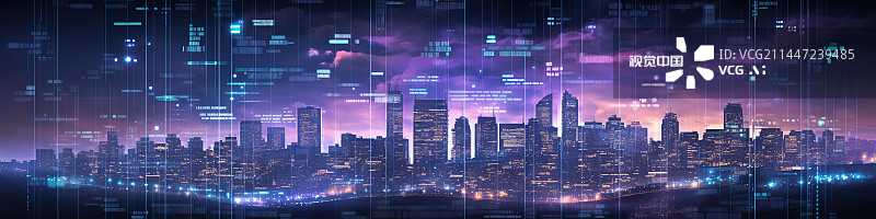 【AI数字艺术】城市风光夜景全景图片素材