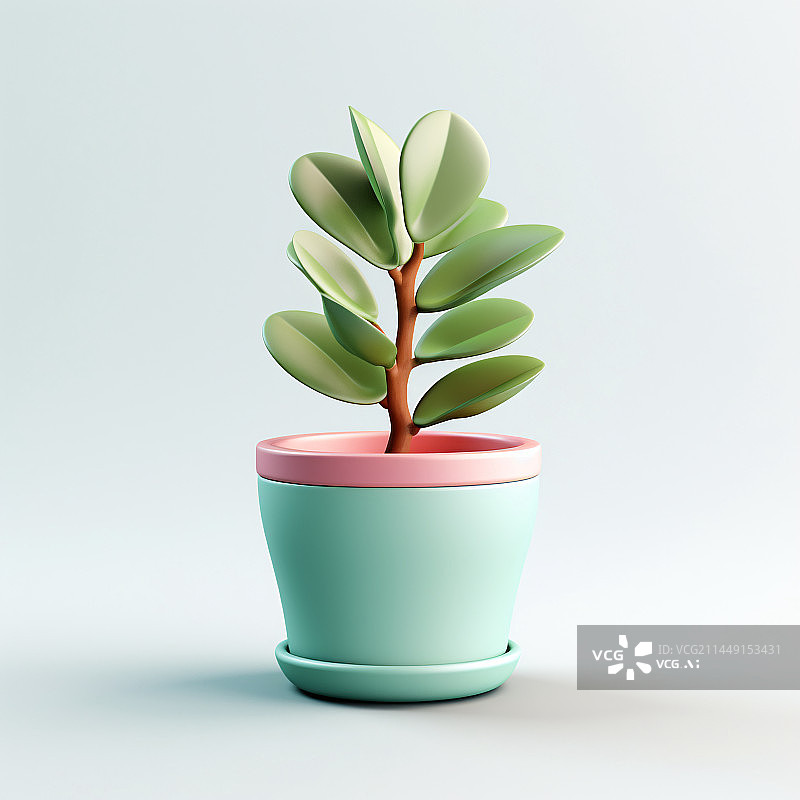 【AI数字艺术】盆栽3D渲染中的花卉植物,美丽的室内植物。图片素材