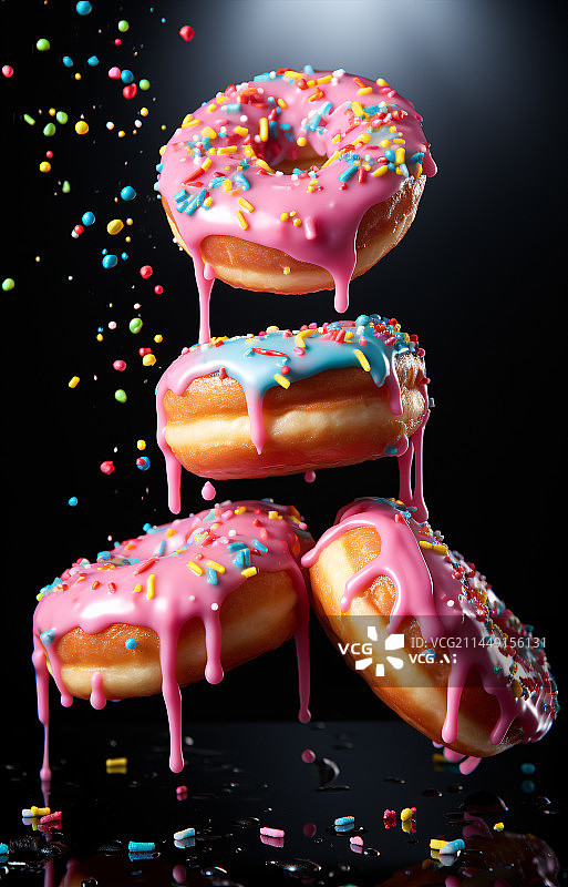 【AI数字艺术】四个甜甜圈排列在空中创意摄影图片素材