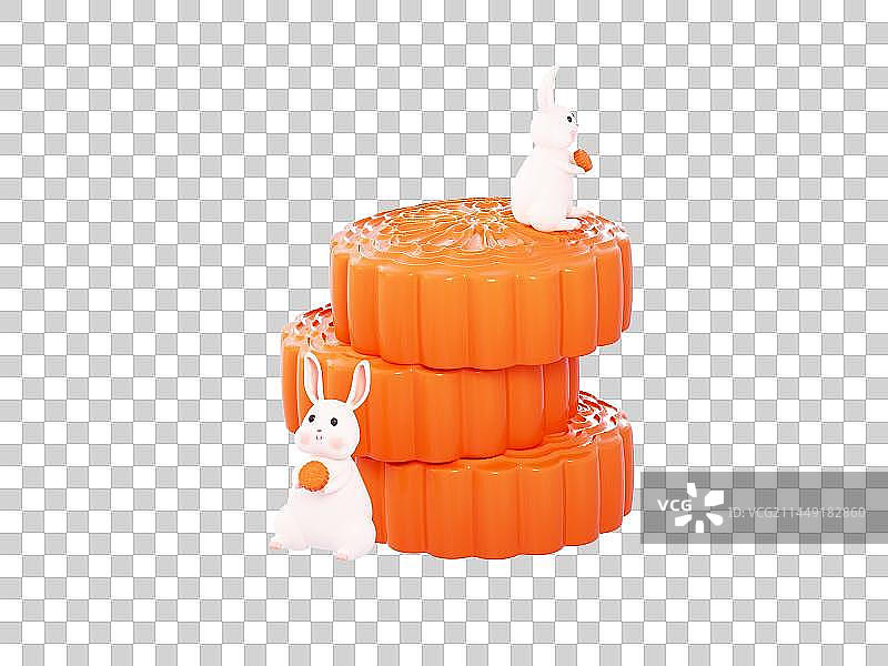 3D渲染中秋节月饼和兔子图片素材