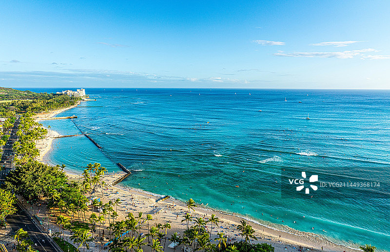 美国夏威夷檀香山，威基基海滩的沿海风光图片素材
