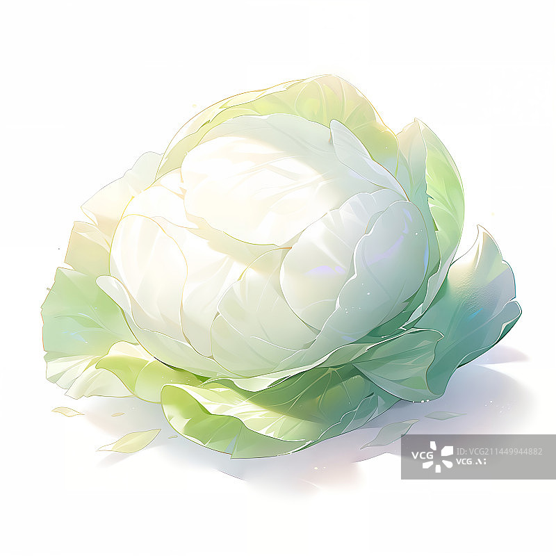 【AI数字艺术】包菜卷心菜白色背景蔬菜插画图片素材