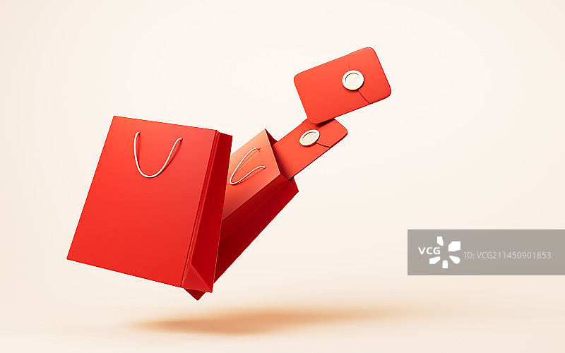 购物袋与红包3D渲染图片素材
