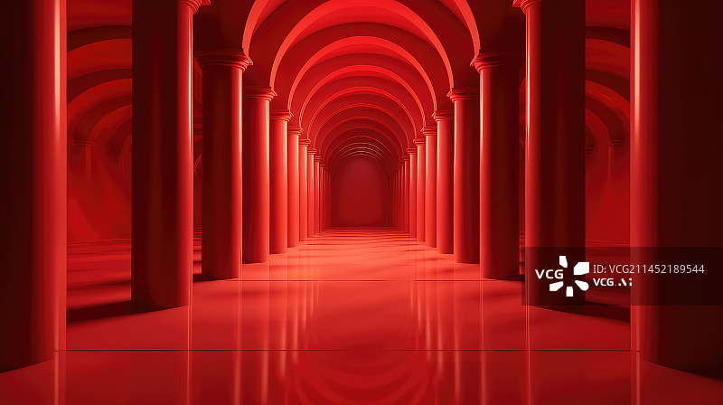 【AI数字艺术】红色的光影走廊背景图片素材