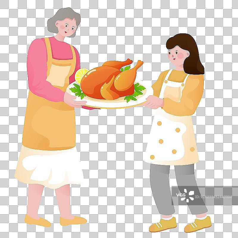 感恩节美食人物插画晚餐火鸡美味菜肴海报图片素材
