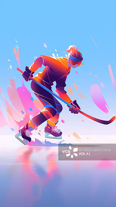 【AI数字艺术】男子运动员身穿护具打冰上曲棍球的潮流插画图片素材