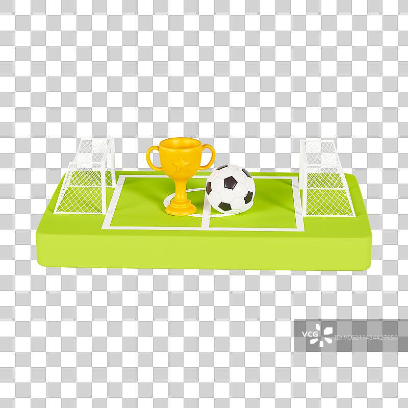 3D立体足球场踢足球体育运动奖杯元素图片素材