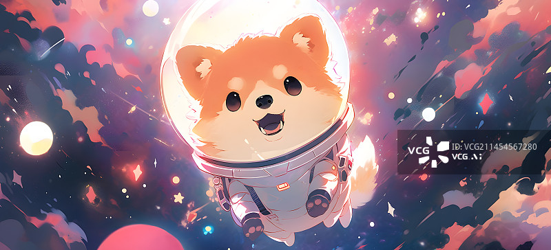 【AI数字艺术】太空可爱小狗插画图片素材