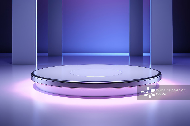 【AI数字艺术】蓝紫色三维渲染圆形商品展台平台极简背景图图片素材