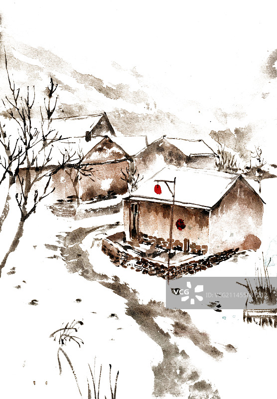 雪中的小山村图片素材