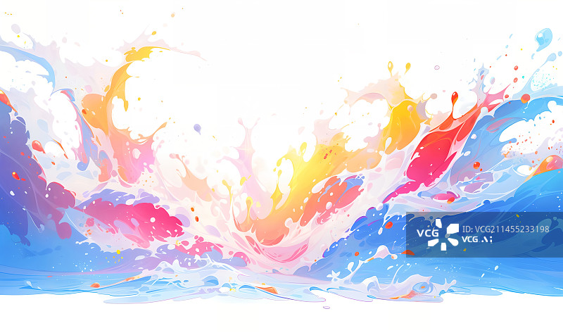 【AI数字艺术】彩色迸溅颜料浪花抽象背景插画图片素材