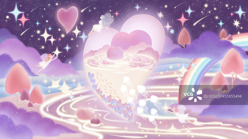 浪漫星球梦幻夜晚的旅行插画图片素材