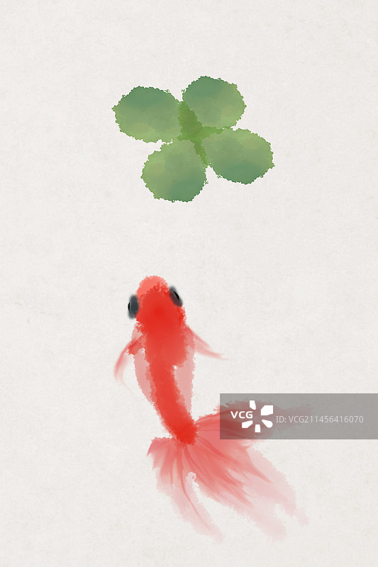 金鱼和四叶草中式插画图片素材