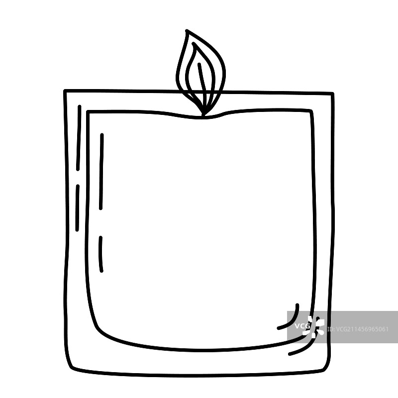 可爱舒适燃烧的蜡烛在玻璃涂鸦风格图片素材