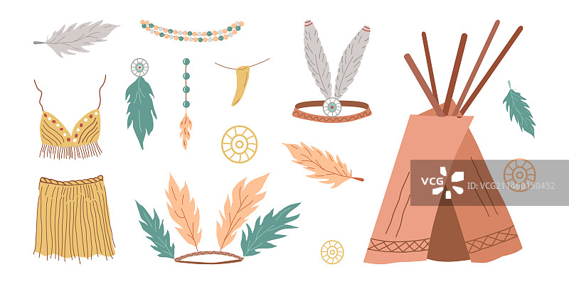 手绘元素，部落珠宝和羽毛图片素材
