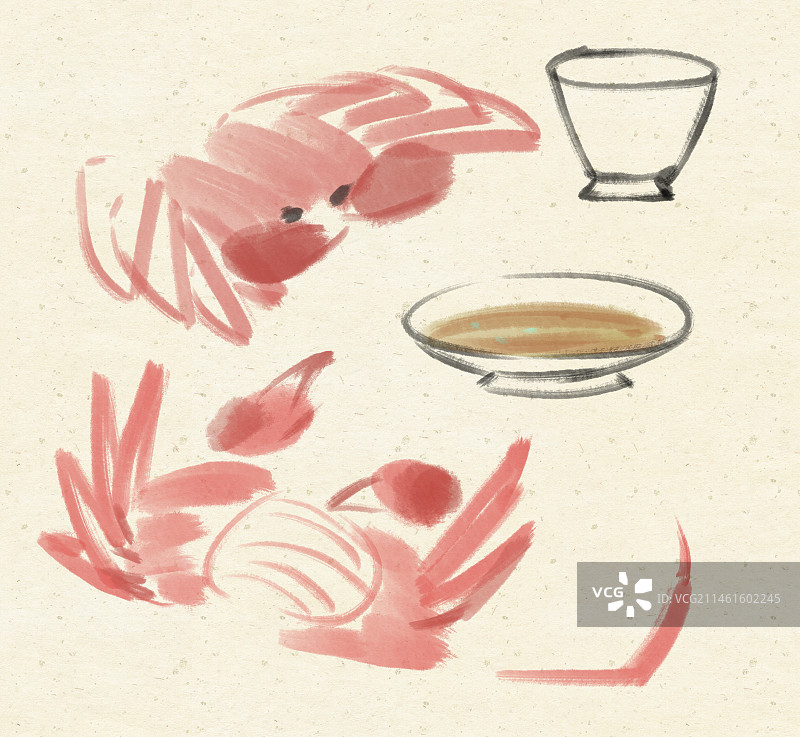 两只大闸蟹一杯黄酒传统节气节日膳食插画图片素材