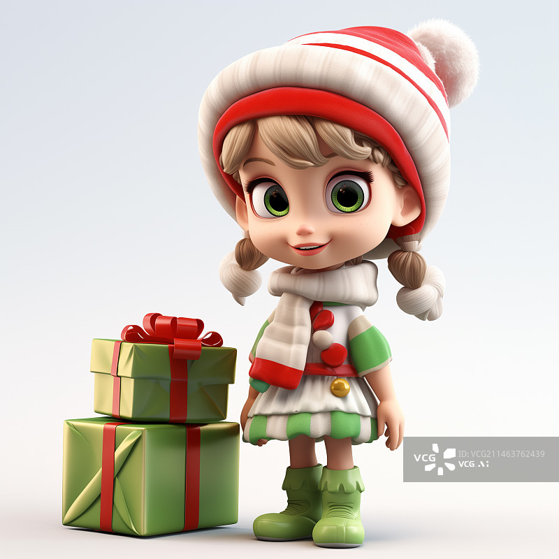 【AI数字艺术】圣诞节，可爱的小女孩，盛装，礼物图片素材