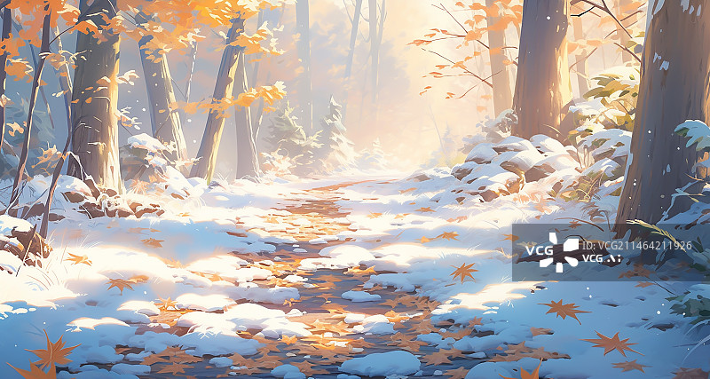 【AI数字艺术】冬天户外森林雪景插画图片素材