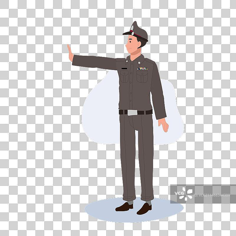泰国警察穿着制服，有停车标志图片素材