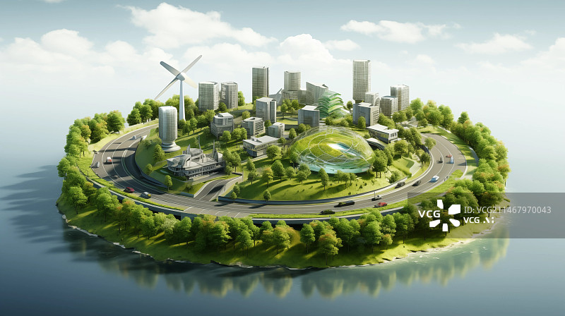 【AI数字艺术】绿色低碳环保能源的未来城镇社区图片素材