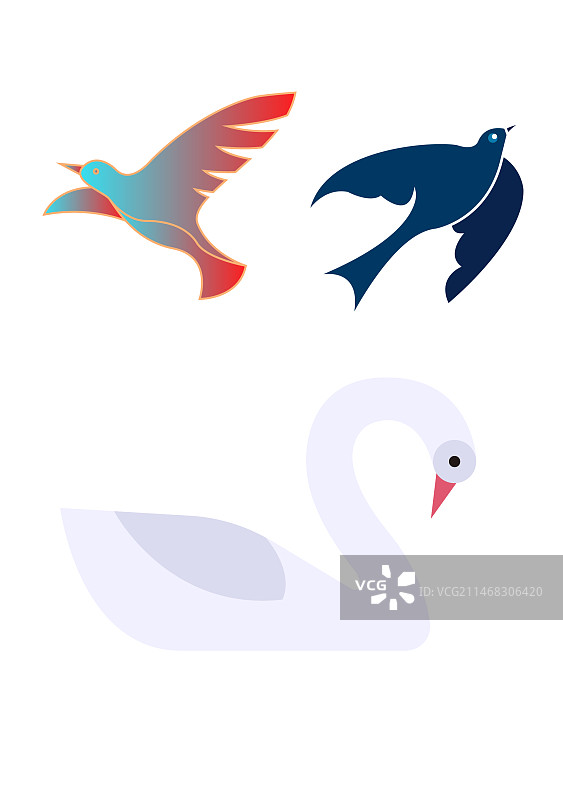 小鸟和天鹅矢量插画元素图片素材
