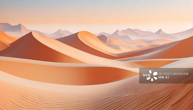 【AI数字艺术】流动线条的沙漠风景，柔和桃色沙漠，蜜桃色，流行色，时尚沙漠图片素材