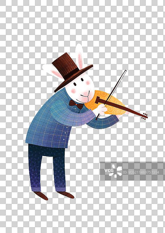 免抠元素 PNG插画 拉小提琴的兔子表演艺术家图片素材