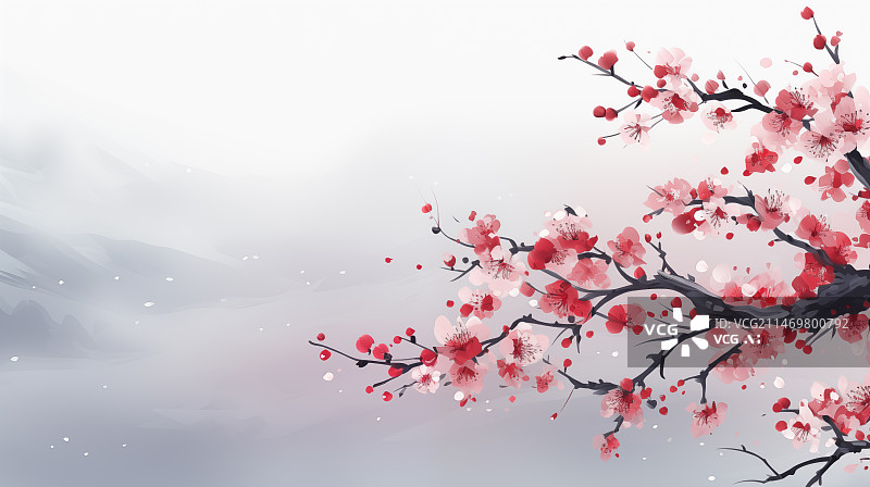 【AI数字艺术】春季粉红樱花特写，粉红色的天空衬托着粉红色的树图片素材