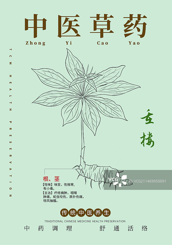 手绘中草药重楼特写植物插画版式设计海报图片素材