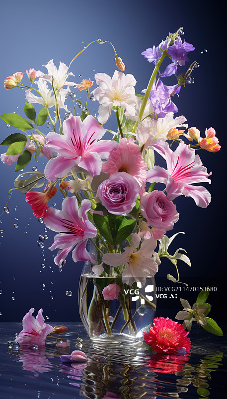 【AI数字艺术】黑色背景下花瓶里粉红色花朵的特写镜头图片素材